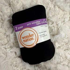 WONDER NATION  Black Footed Tights Girls 12/16 Lightweight‎  Spandex Stretch 2pk